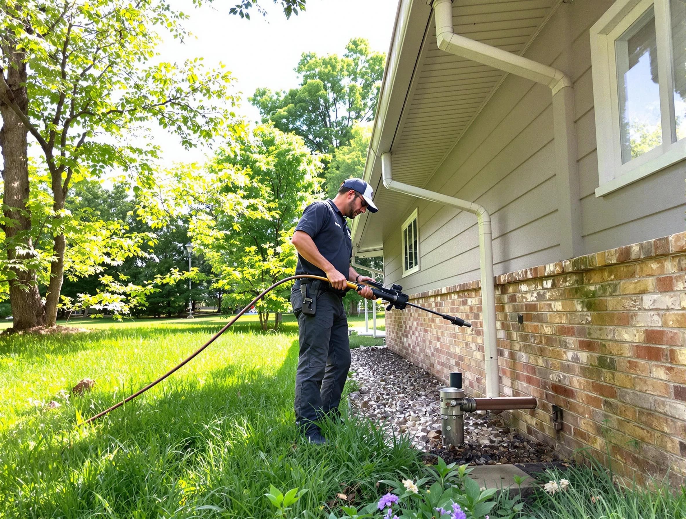 Wadsworth Roofing Company removing debris from a downspout in Wadsworth, OH