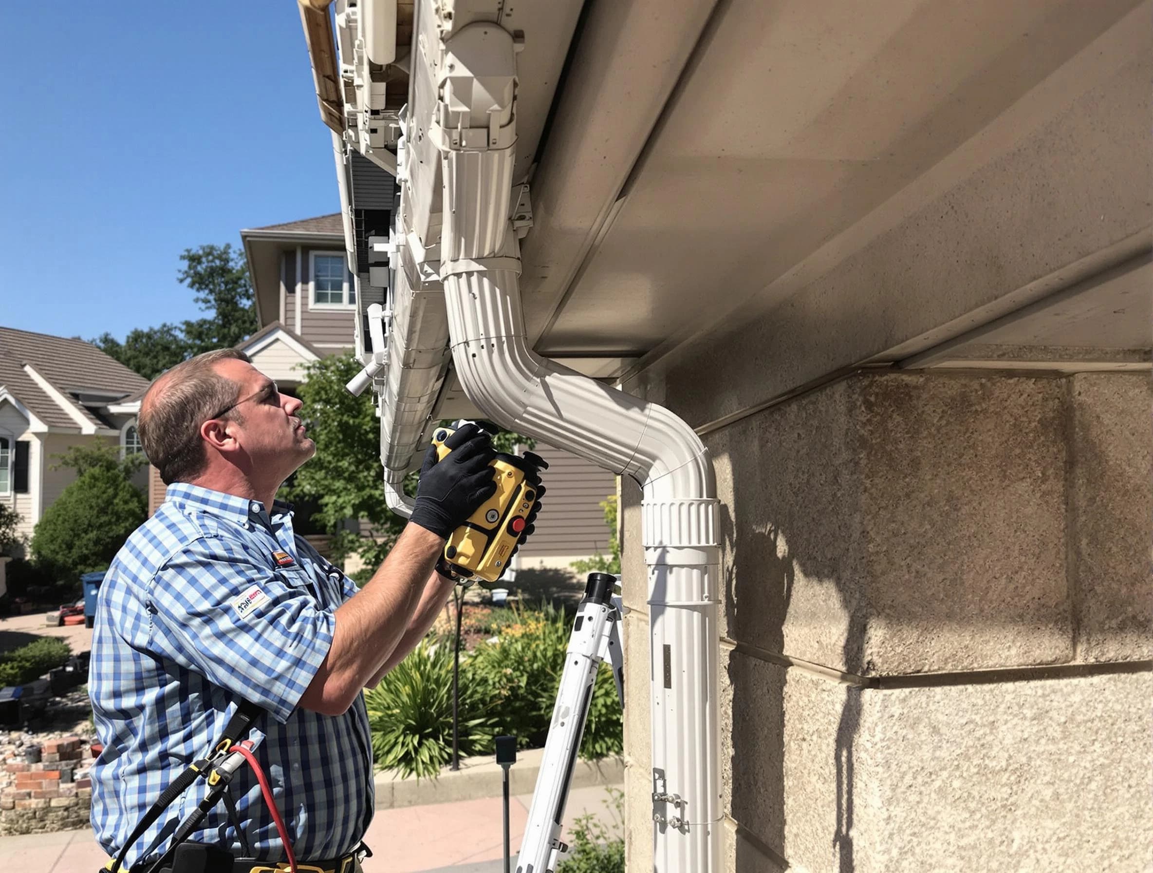 Close-up of a restored downspout system by Wadsworth Roofing Company in Wadsworth, OH