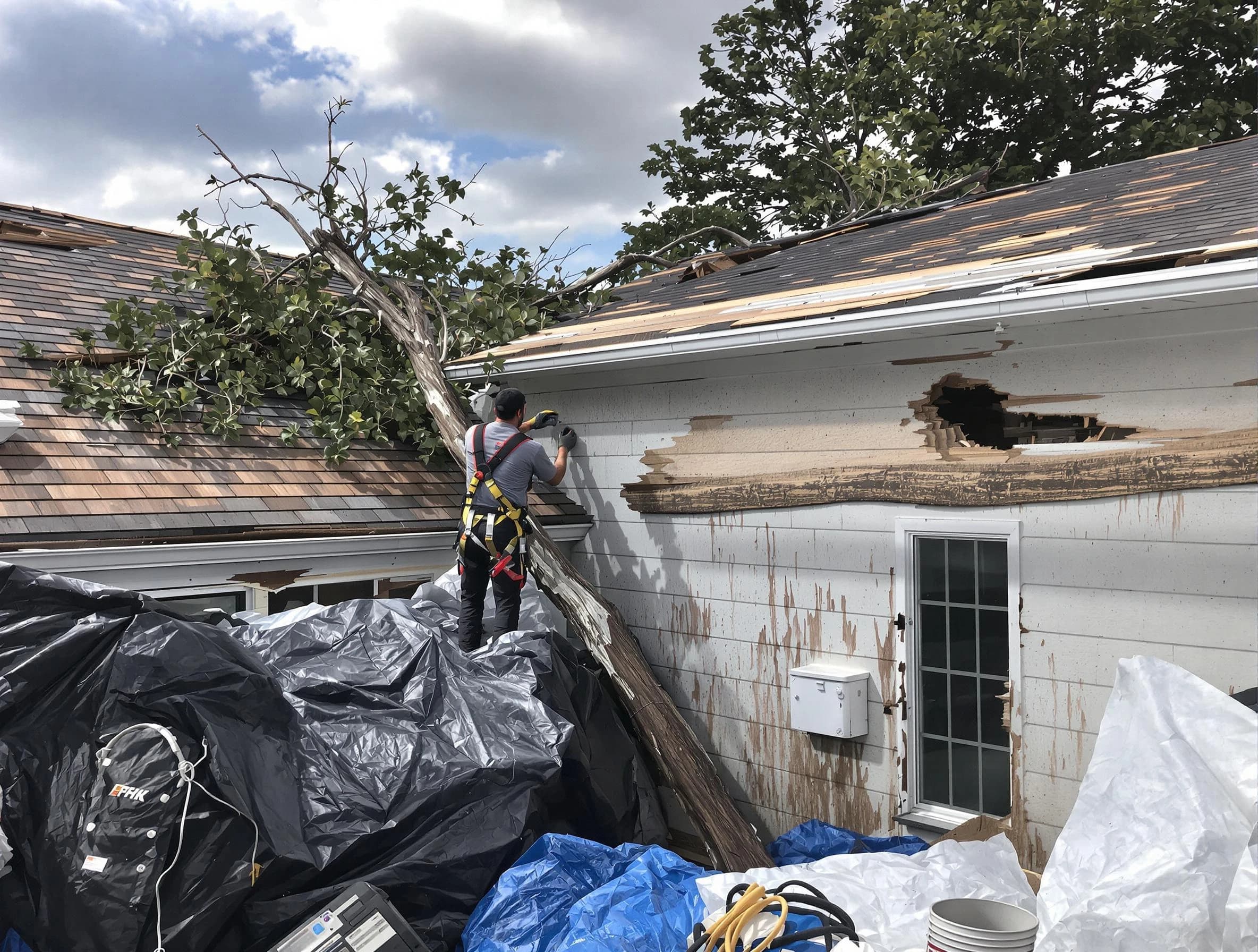 Wadsworth Roofing Company technicians handling urgent roof damage in Wadsworth, OH