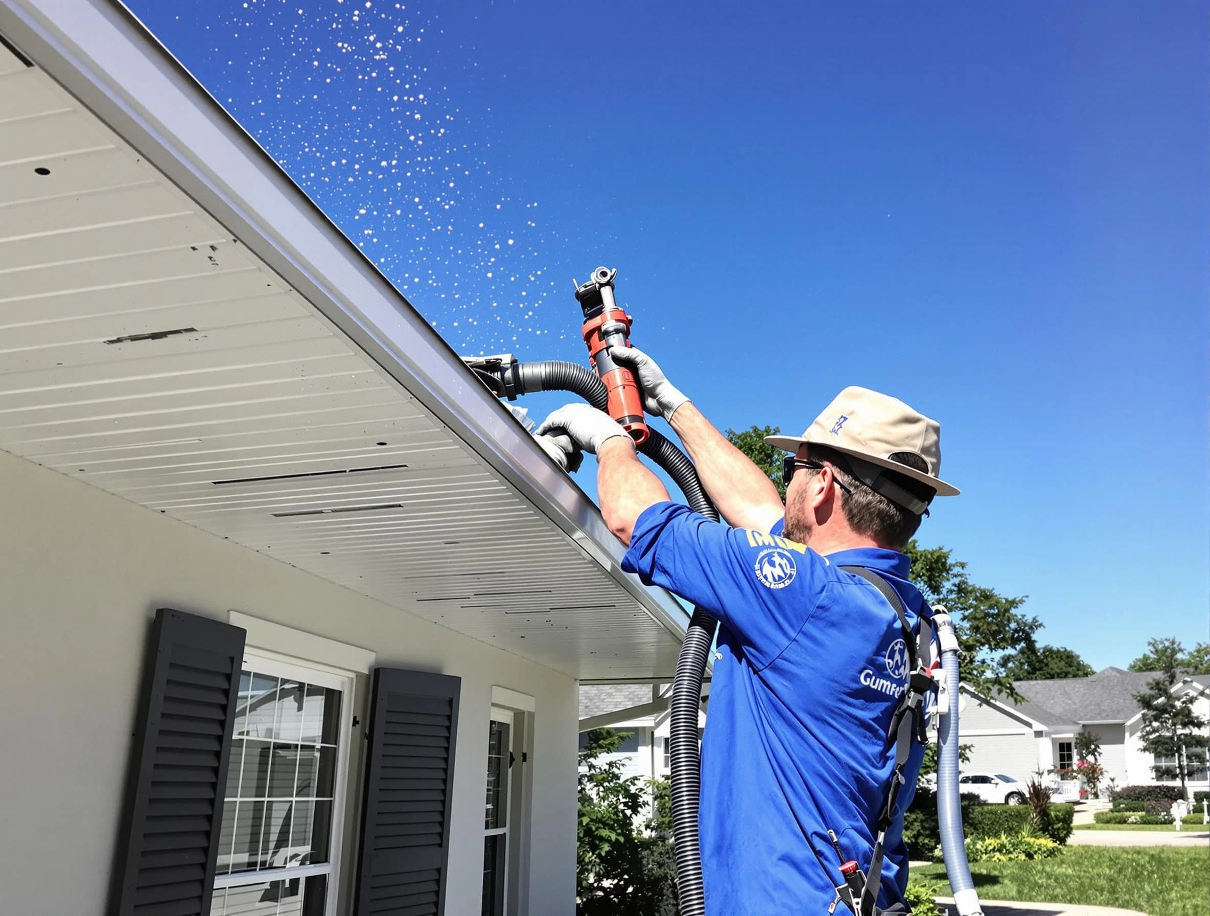 Technician completing a gutter cleaning project by Wadsworth Roofing Company in Wadsworth, OH