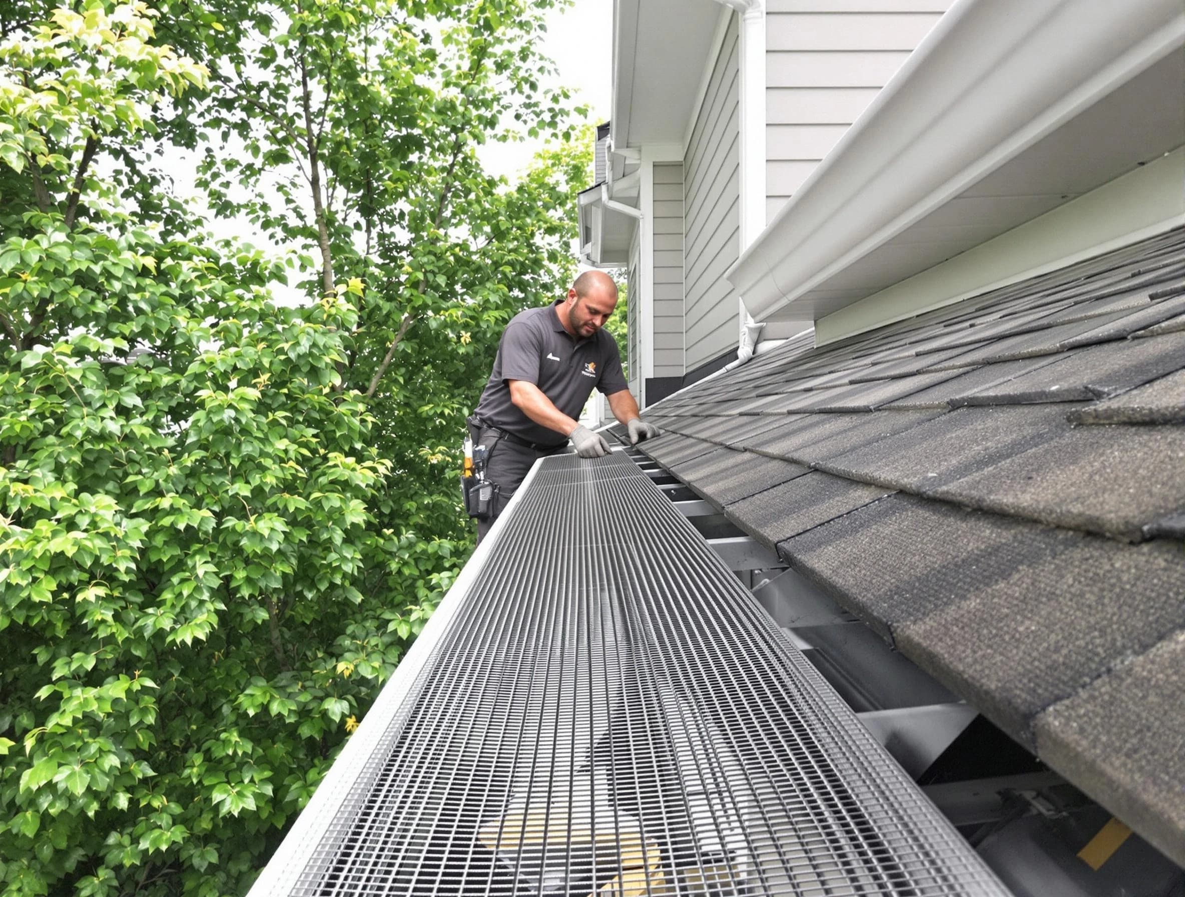 Close-up of gutter guards installed by Wadsworth Roofing Company in Wadsworth, OH