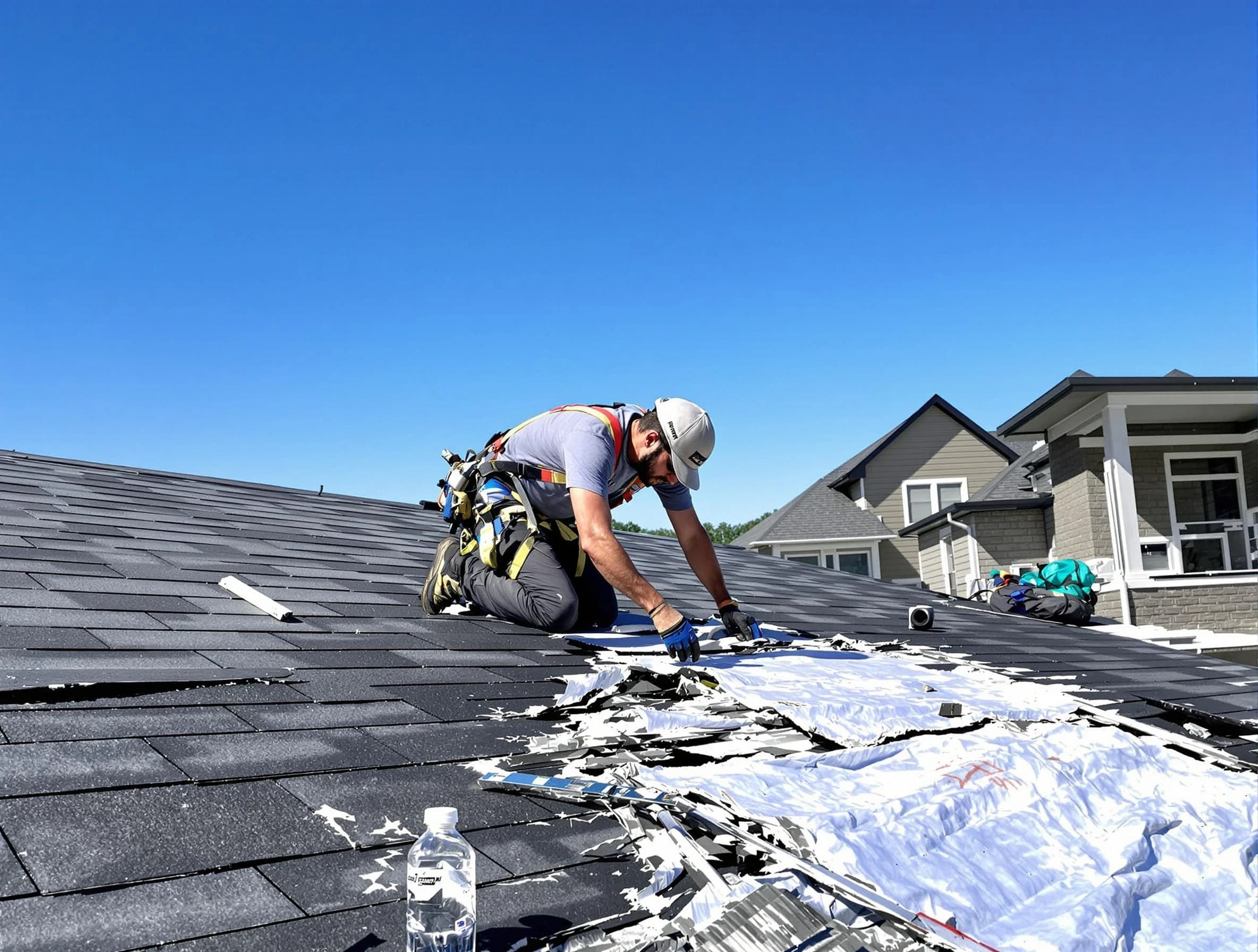 Wadsworth Roofing Company repairing a roof section in Wadsworth, OH