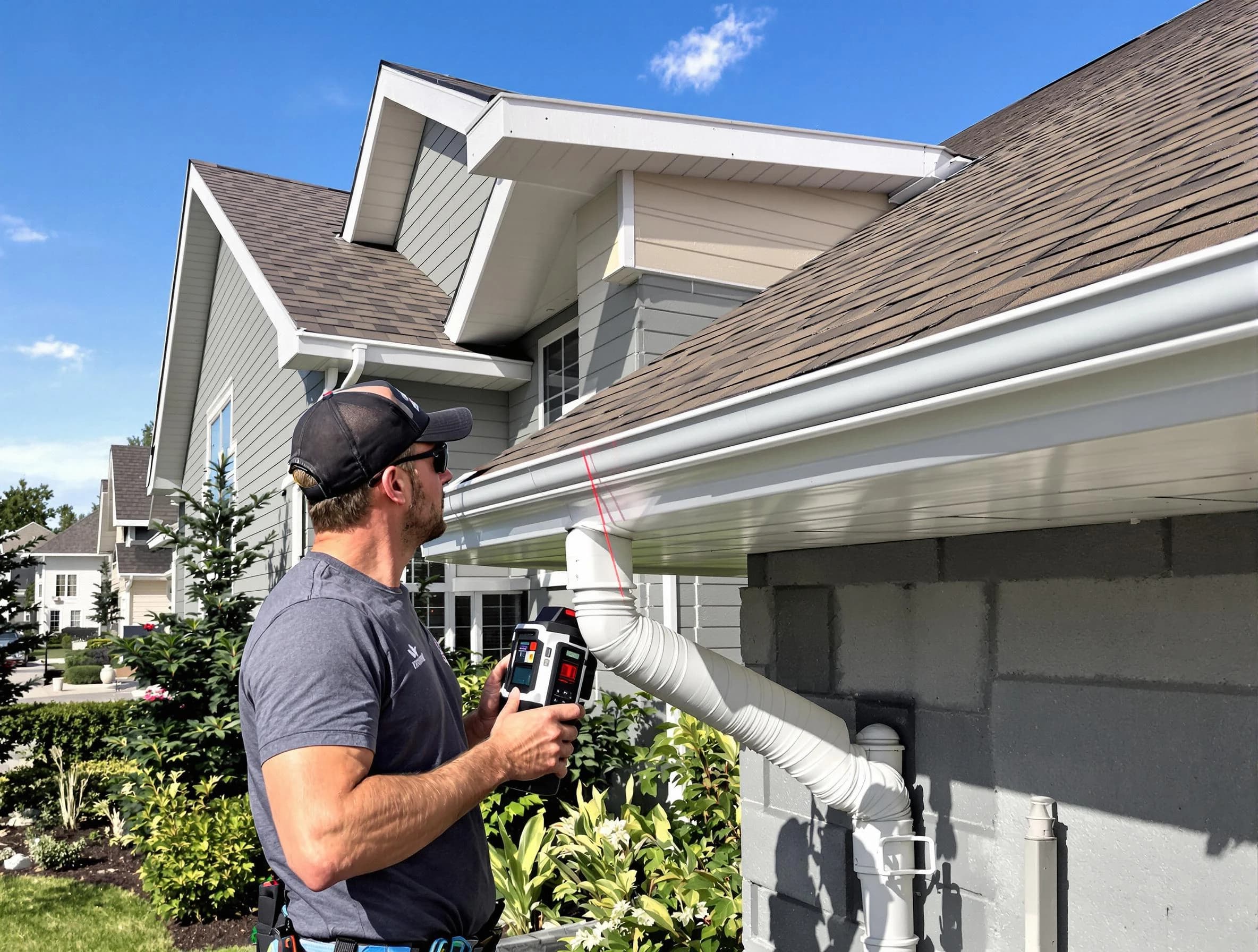 Wadsworth Roofing Company installing seamless gutters in Wadsworth, OH