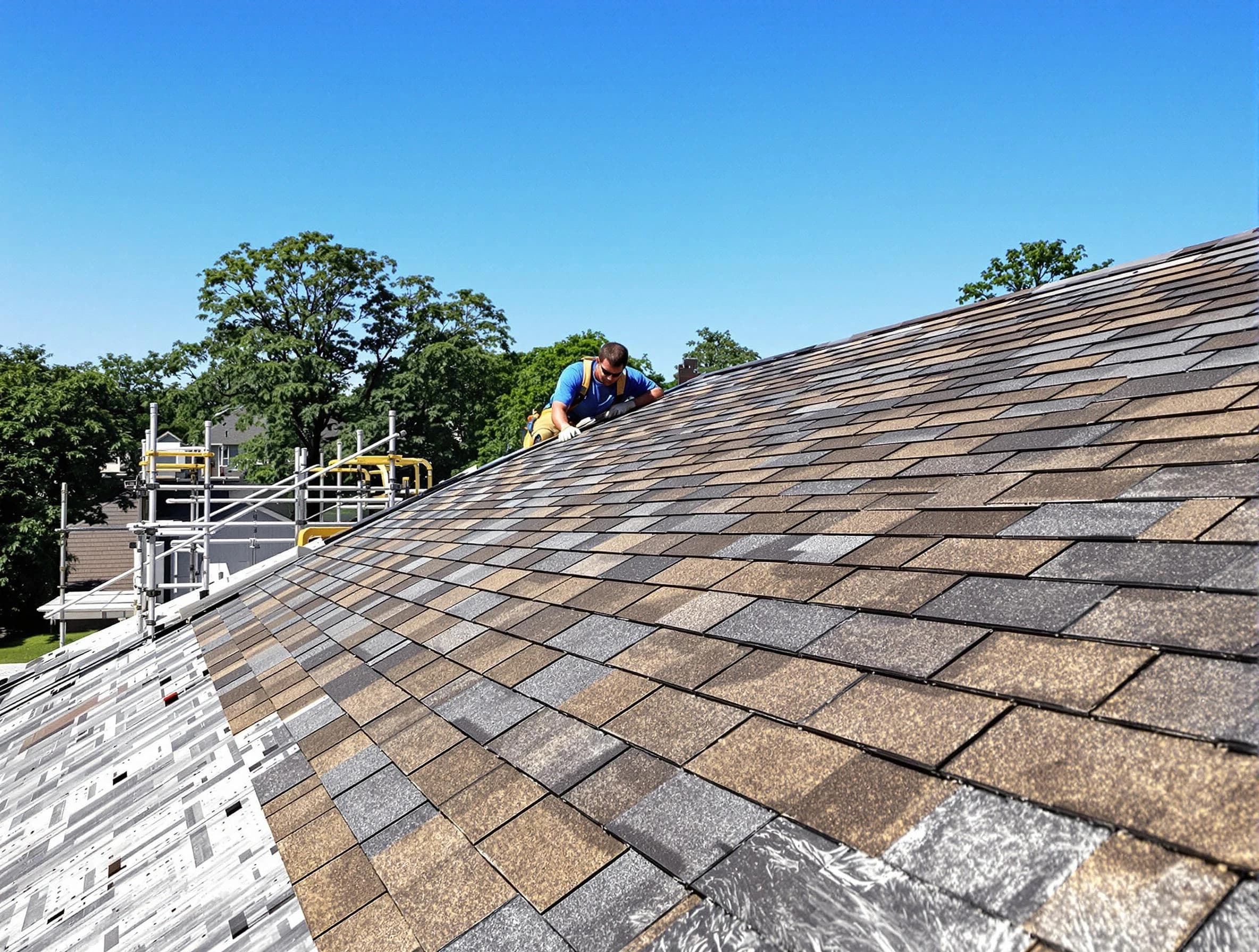 Close-up of new shingles installed by Wadsworth Roofing Company in Wadsworth, OH